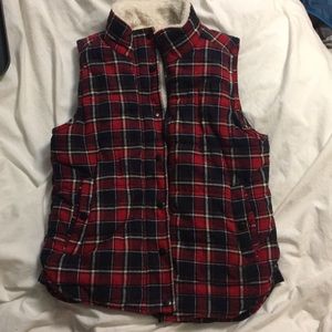 Warm plaid vest with fluffy inside